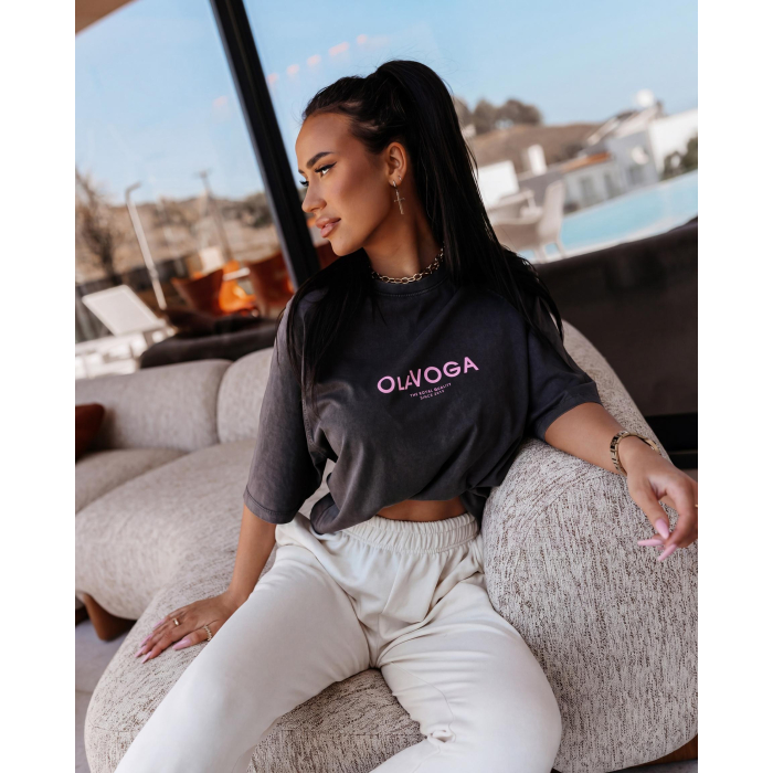 BLUZKA T-SHIRT DAMSKI OVERSIZE OLAVOGA TAIST DARK GRAY
