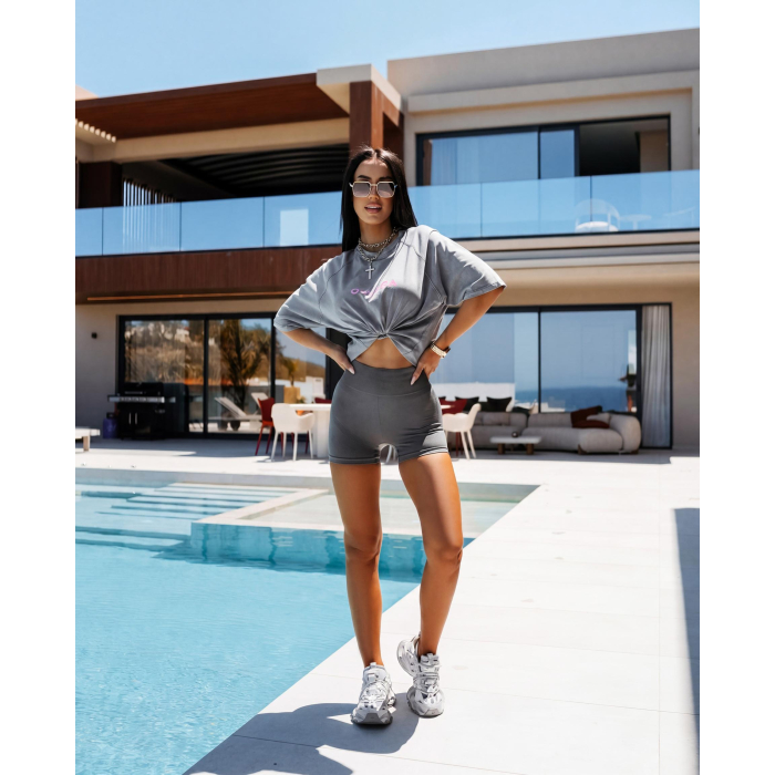 BLUZKA T-SHIRT DAMSKI OVERSIZE OLAVOGA TAIST LIGHT GRAY