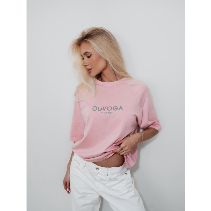 BLUZKA T-SHIRT DAMSKI OVERSIZE OLAVOGA TAIST PINK