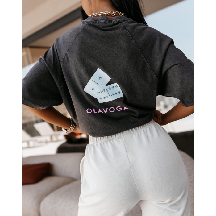 BLUZKA T-SHIRT DAMSKI OVERSIZE OLAVOGA TAIST DARK GRAY
