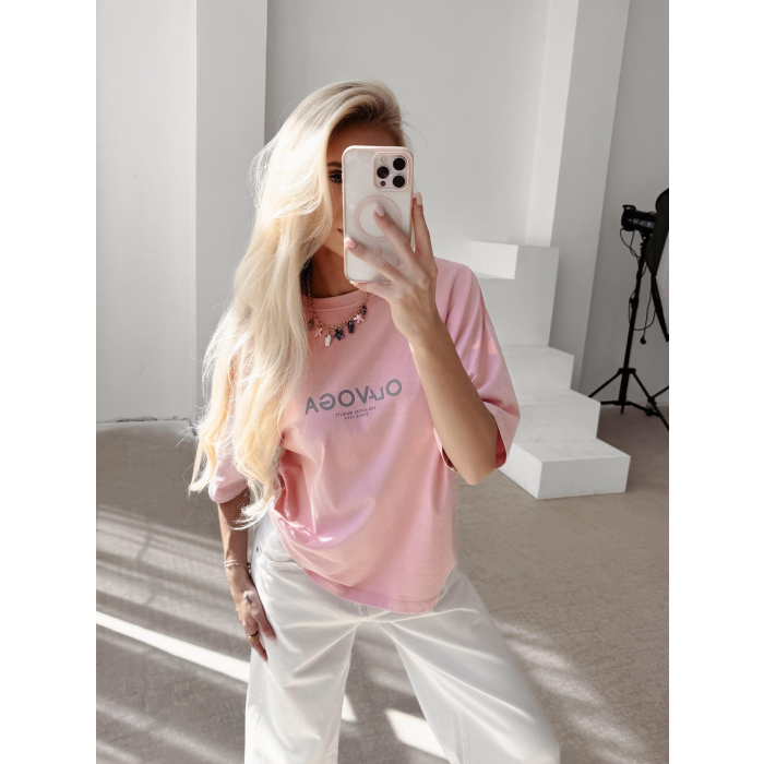 BLUZKA T-SHIRT DAMSKI OVERSIZE OLAVOGA TAIST PINK