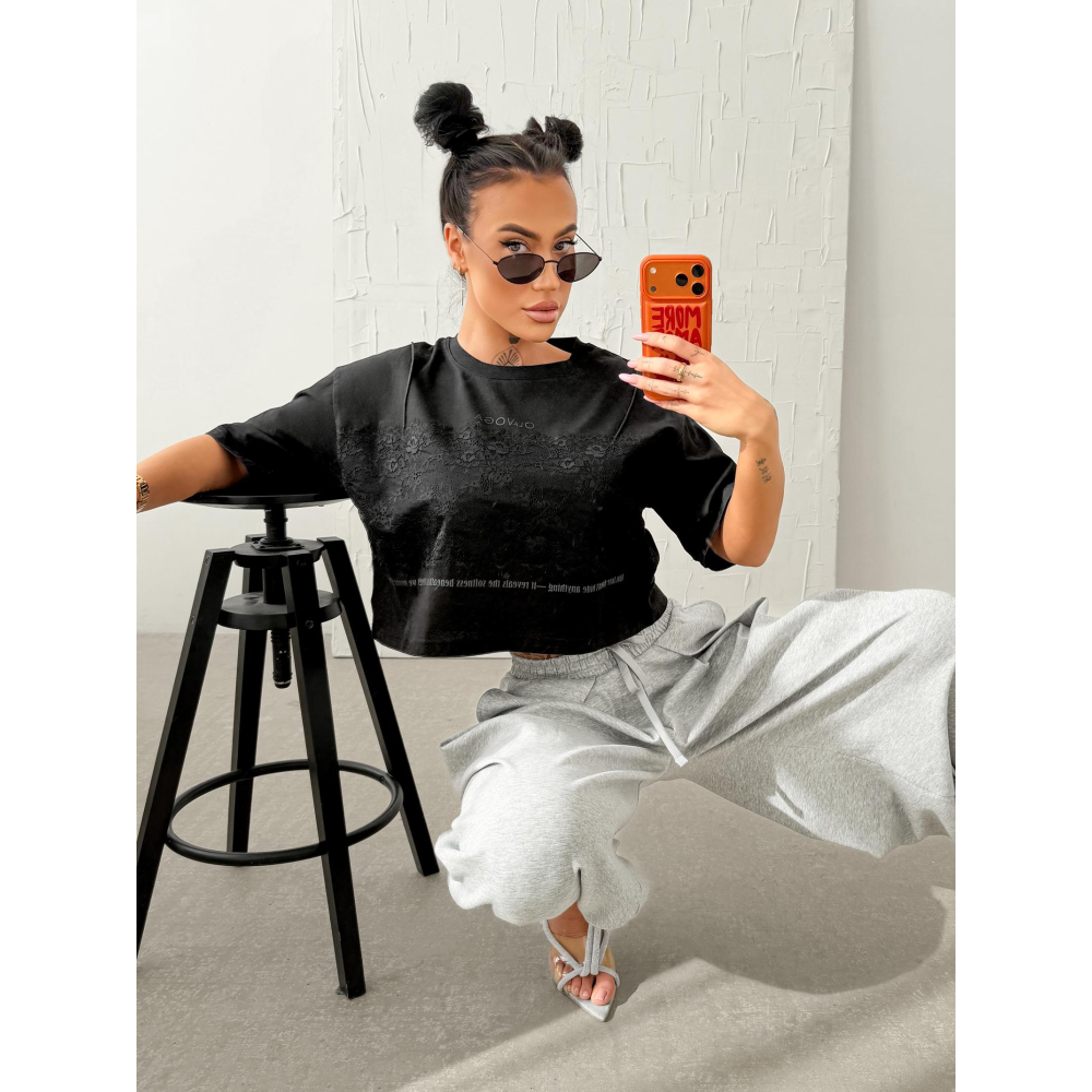 BLUZKA T-SHIRT DAMSKI OVERSIZE OLAVOGA VERLACE BLACK