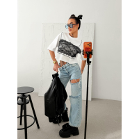 BLUZKA T-SHIRT DAMSKI OVERSIZE OLAVOGA VERLACE ECRU