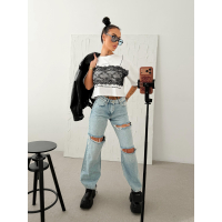 BLUZKA T-SHIRT DAMSKI OVERSIZE OLAVOGA VERLACE ECRU