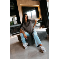 BLUZKA T-SHIRT DAMSKI OVERSIZE OLAVOGA VELMAR GRAFIT