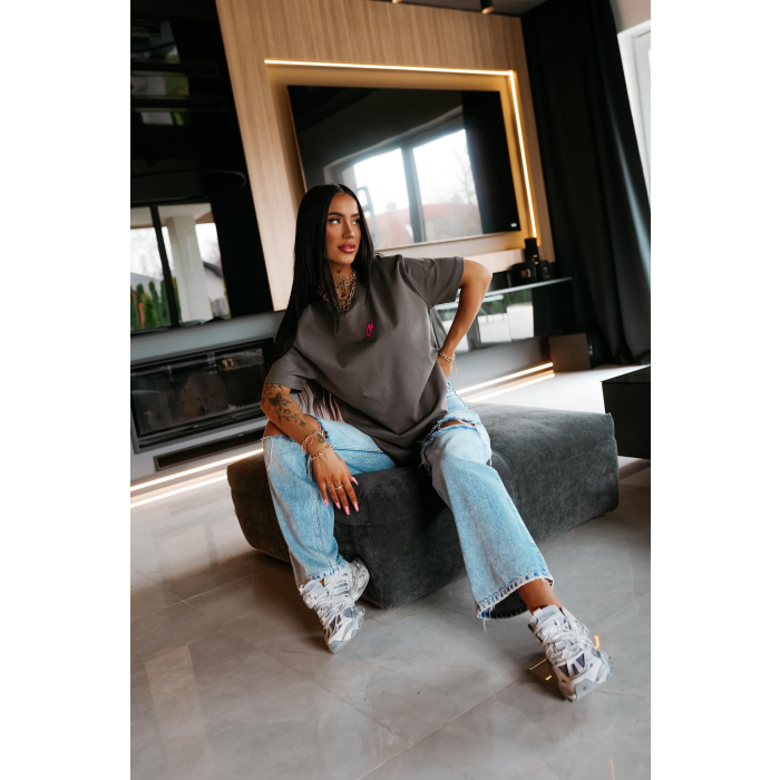 BLUZKA T-SHIRT DAMSKI OVERSIZE OLAVOGA VELMAR GRAFIT