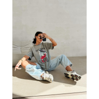 BLUZKA T-SHIRT DAMSKI OVERSIZE PRINT DONALD OLAVOGA MOSE LIGHT GRAY