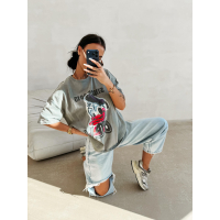 BLUZKA T-SHIRT DAMSKI OVERSIZE PRINT DONALD OLAVOGA MOSE LIGHT GRAY