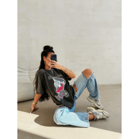 BLUZKA T-SHIRT DAMSKI OVERSIZE PRINT DONALD OLAVOGA MOSE DARK GRAY