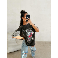 BLUZKA T-SHIRT DAMSKI OVERSIZE PRINT DONALD OLAVOGA MOSE DARK GRAY