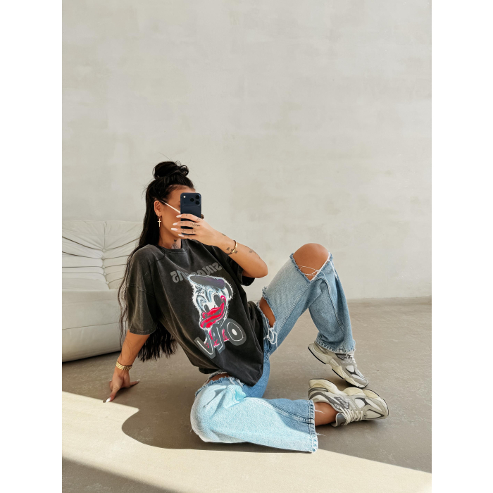 BLUZKA T-SHIRT DAMSKI OVERSIZE PRINT DONALD OLAVOGA MOSE DARK GRAY