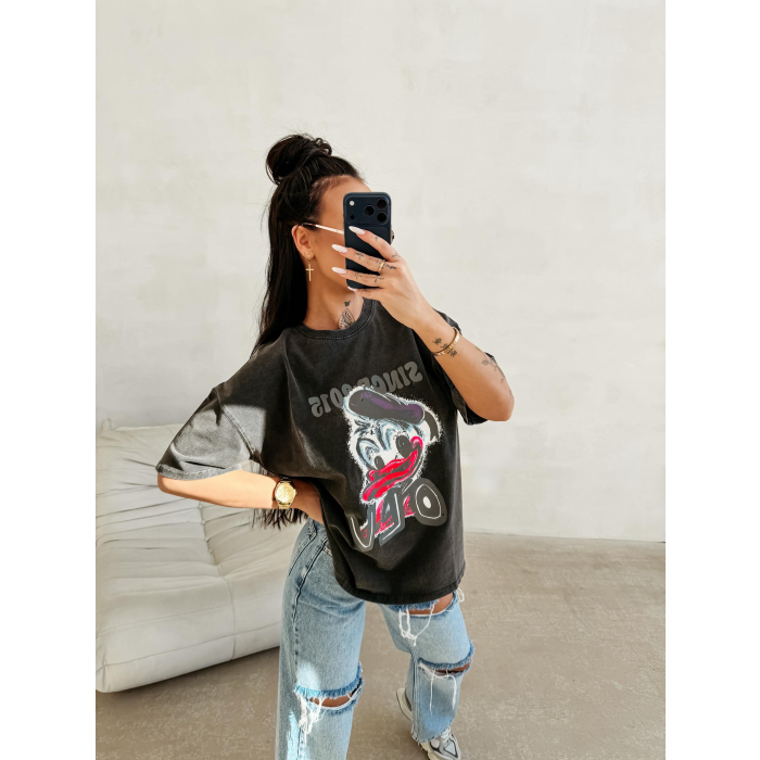BLUZKA T-SHIRT DAMSKI OVERSIZE PRINT DONALD OLAVOGA MOSE DARK GRAY