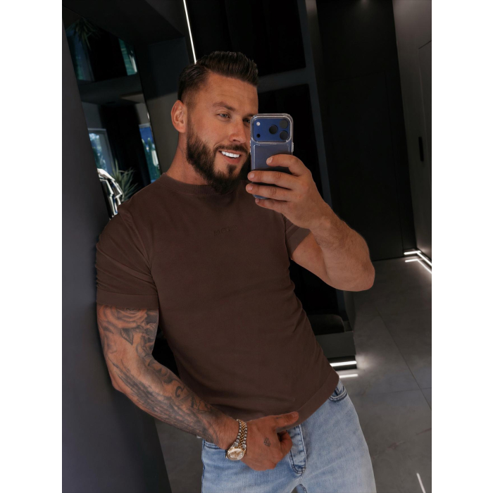 BLUZKA T-SHIRT MĘSKI FIT OLAVOGA MEN HANDY BROWN