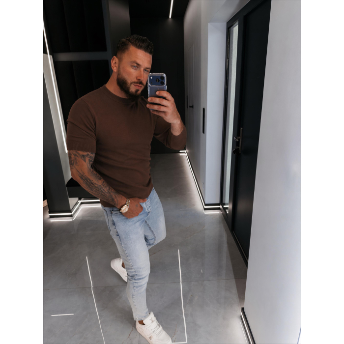 BLUZKA T-SHIRT MĘSKI FIT OLAVOGA MEN HANDY BROWN