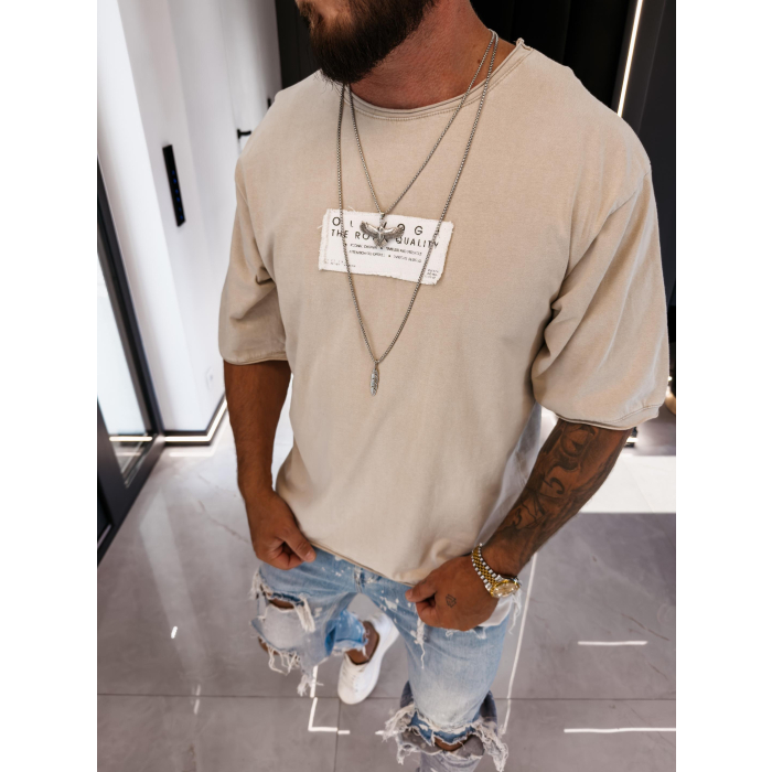 BLUZKA T-SHIRT MĘSKI OVERSIZE OLAVOGA MEN ECHRE BEIGE