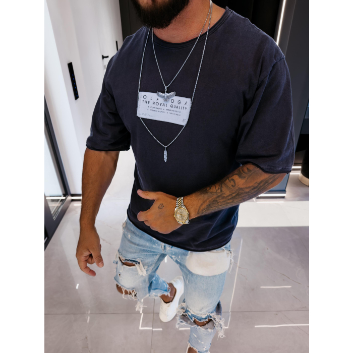 BLUZKA T-SHIRT MĘSKI OVERSIZE OLAVOGA MEN ECHRE NAVY BLUE