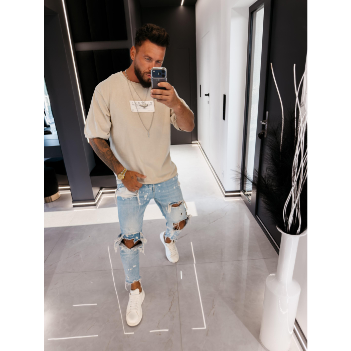 BLUZKA T-SHIRT MĘSKI OVERSIZE OLAVOGA MEN ECHRE BEIGE