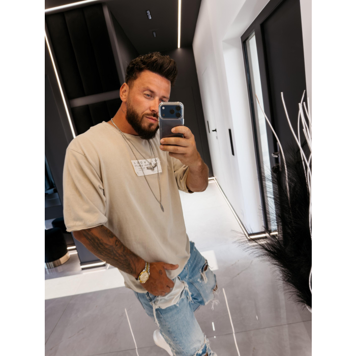 BLUZKA T-SHIRT MĘSKI OVERSIZE OLAVOGA MEN ECHRE BEIGE