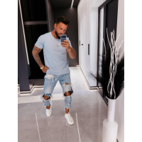 BLUZKA T-SHIRT MĘSKI OVERSIZE OLAVOGA MEN FLUOR BLUE