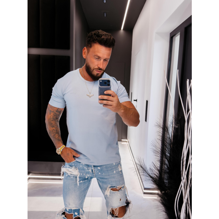 BLUZKA T-SHIRT MĘSKI OVERSIZE OLAVOGA MEN FLUOR BLUE