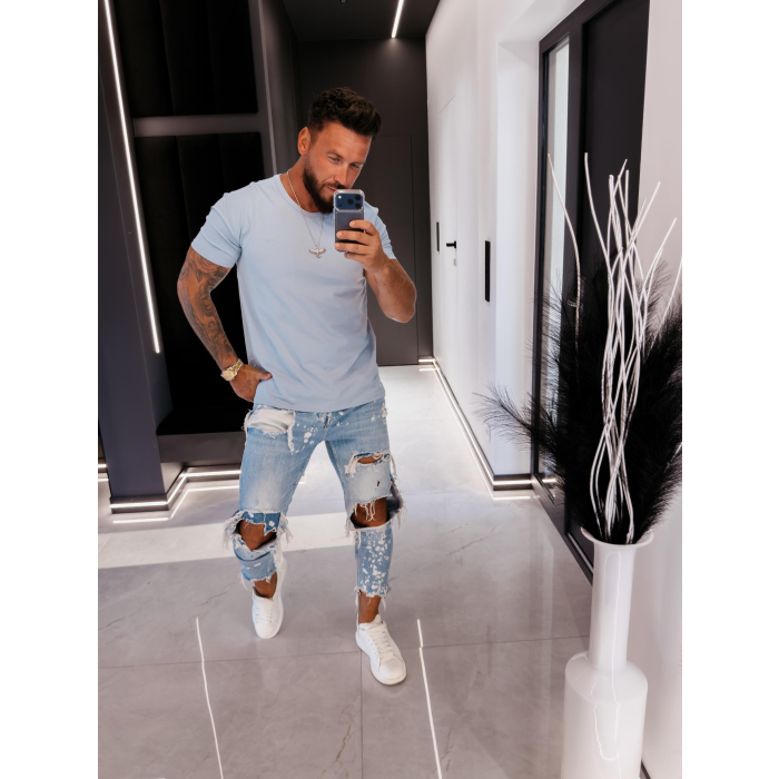 BLUZKA T-SHIRT MĘSKI OVERSIZE OLAVOGA MEN FLUOR BLUE