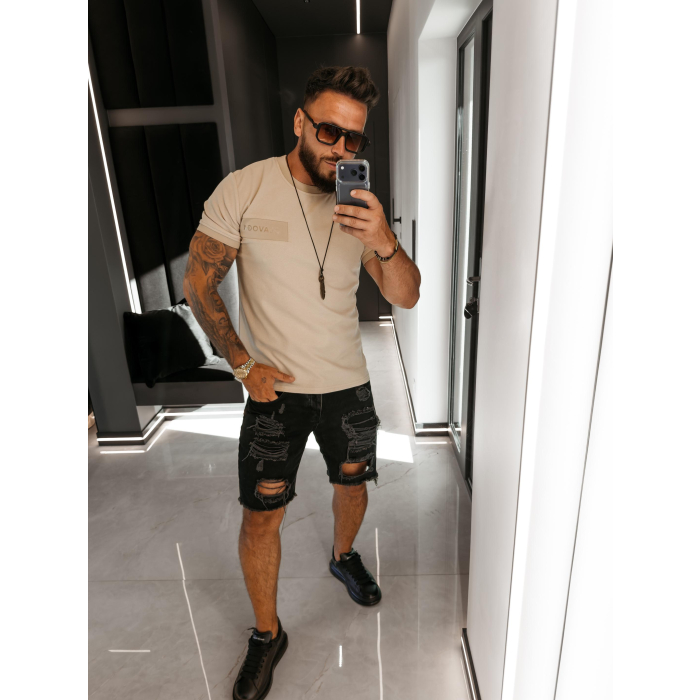 BLUZKA T-SHIRT MĘSKI OVERSIZE OLAVOGA MEN UNIVERSE DARK BEIGE