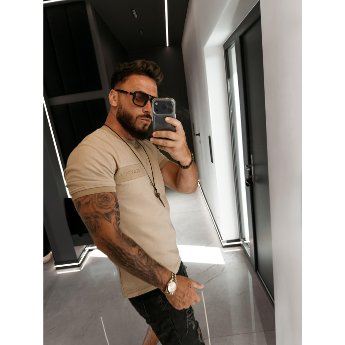 BLUZKA T-SHIRT MĘSKI OVERSIZE OLAVOGA MEN UNIVERSE DARK BEIGE