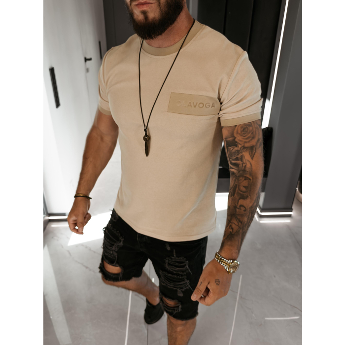 BLUZKA T-SHIRT MĘSKI OVERSIZE OLAVOGA MEN UNIVERSE DARK BEIGE