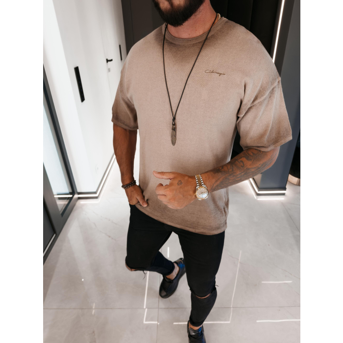 BLUZKA T-SHIRT MĘSKI OVERSIZE OLAVOGA MEN VI MA DARK BEIGE