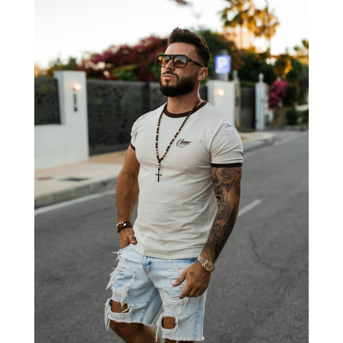 BLUZKA T-SHIRT MĘSKI OVERSIZE OLAVOGA MEN VIROO BEIGE