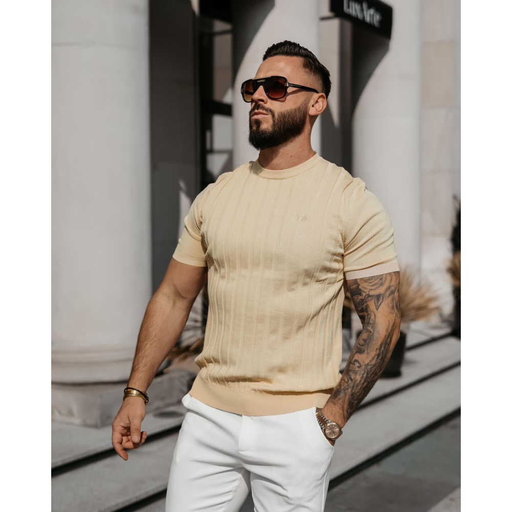BLUZKA T-SHIRT MĘSKI SWETERKOWY OLAVOGA MEN XAE BEIGE