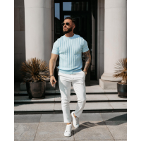 BLUZKA T-SHIRT MĘSKI SWETERKOWY OLAVOGA MEN XAE SKY BLUE