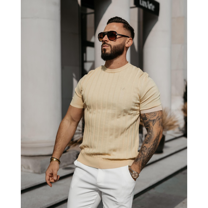 BLUZKA T-SHIRT MĘSKI SWETERKOWY OLAVOGA MEN XAE BEIGE