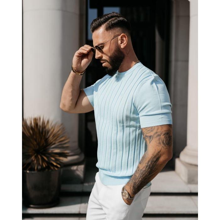 BLUZKA T-SHIRT MĘSKI SWETERKOWY OLAVOGA MEN XAE SKY BLUE