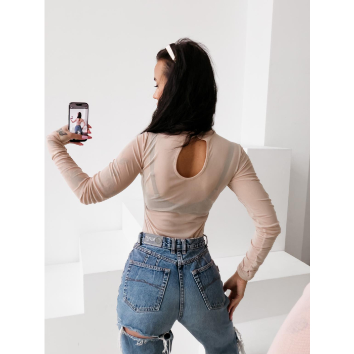 BODY DAMSKIE LOGOWANE SIATECZKA OLAVOGA AMELI BEIGE
