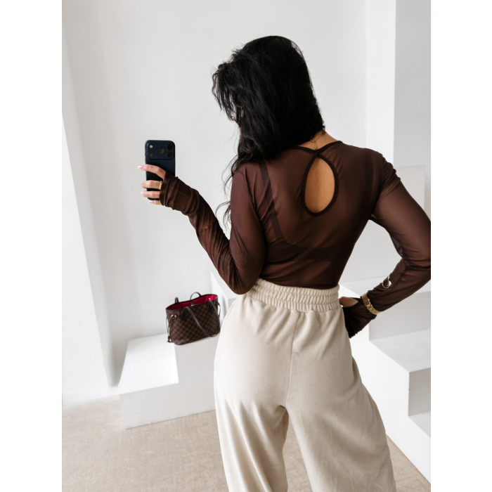 BODY DAMSKIE LOGOWANE SIATECZKA OLAVOGA AMELI BROWN