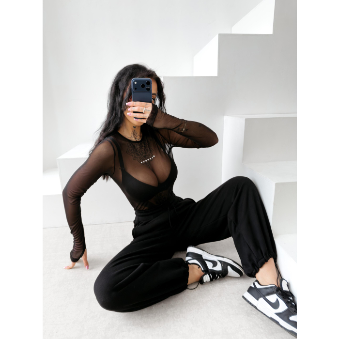 BODY DAMSKIE LOGOWANE SIATECZKA OLAVOGA AMELI BLACK