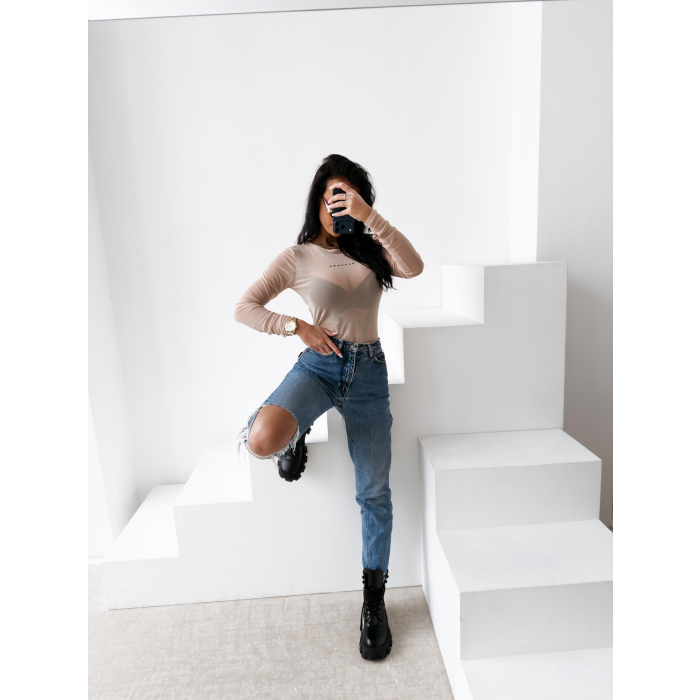 BODY DAMSKIE LOGOWANE SIATECZKA OLAVOGA AMELI BEIGE