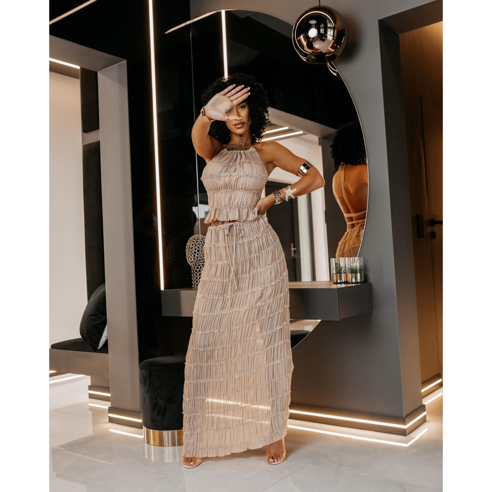 KOMPLET DAMSKI TOP SPÓDNICA MAXI OLAVOGA ANITTA BEIGE