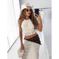 KOMPLET DAMSKI TOP SPÓDNICA MAXI OLAVOGA ANITTA ECRU