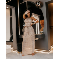KOMPLET DAMSKI TOP SPÓDNICA MAXI OLAVOGA ANITTA BEIGE