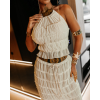 KOMPLET DAMSKI TOP SPÓDNICA MAXI OLAVOGA ANITTA BEIGE