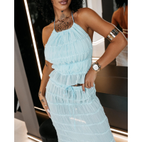 KOMPLET DAMSKI TOP SPÓDNICA MAXI OLAVOGA ANITTA BLUE