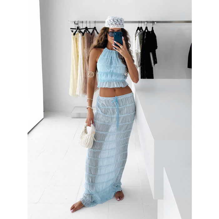 KOMPLET DAMSKI TOP SPÓDNICA MAXI OLAVOGA ANITTA BLUE