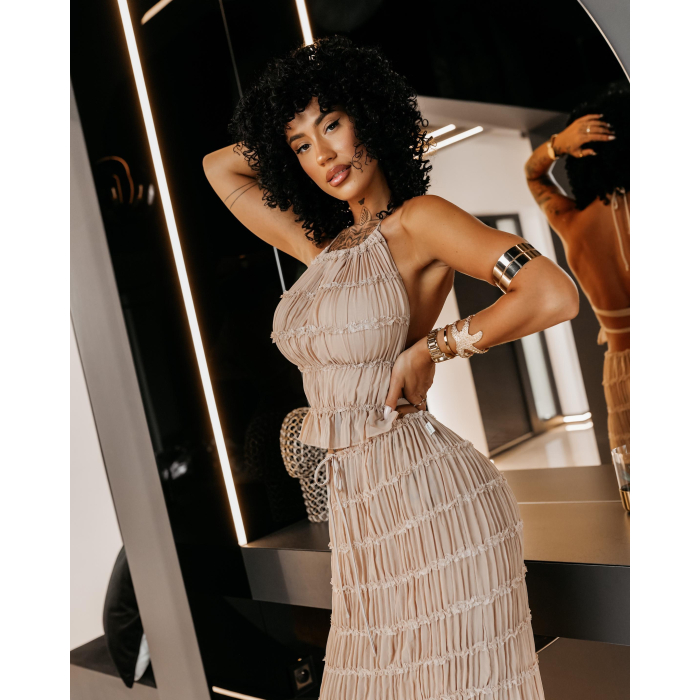 KOMPLET DAMSKI TOP SPÓDNICA MAXI OLAVOGA ANITTA BEIGE