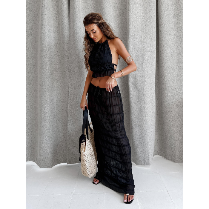 KOMPLET DAMSKI TOP SPÓDNICA MAXI OLAVOGA ANITTA BLACK