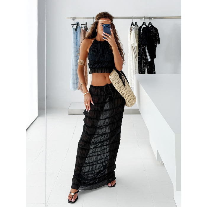 KOMPLET DAMSKI TOP SPÓDNICA MAXI OLAVOGA ANITTA BLACK