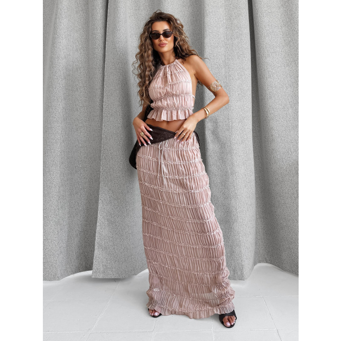 KOMPLET DAMSKI TOP SPÓDNICA MAXI OLAVOGA ANITTA BEIGE
