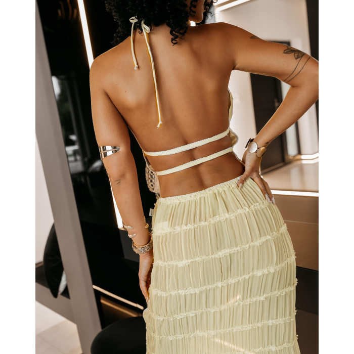 KOMPLET DAMSKI TOP SPÓDNICA MAXI OLAVOGA ANITTA YELLOW