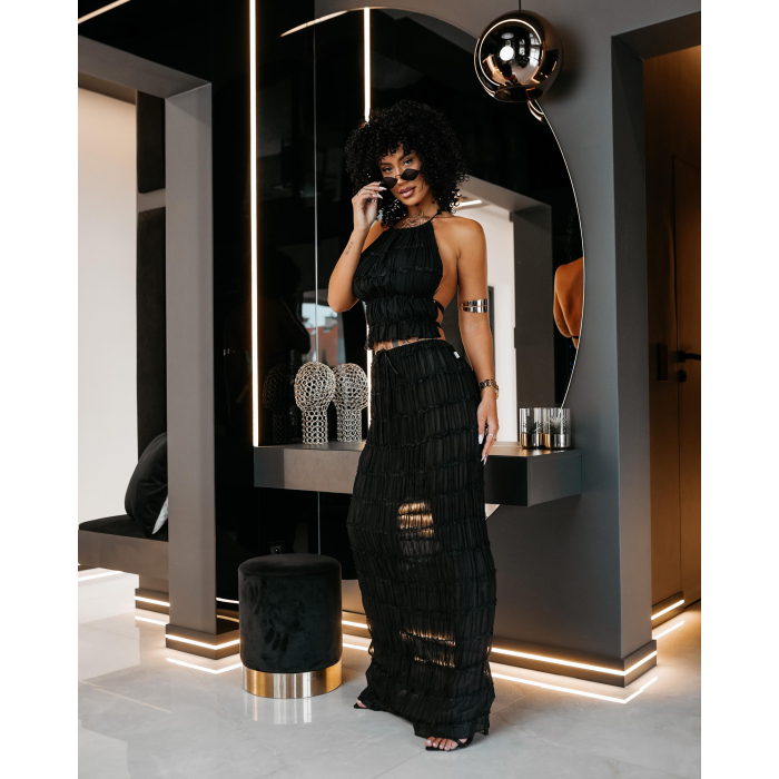 KOMPLET DAMSKI TOP SPÓDNICA MAXI OLAVOGA ANITTA BLACK